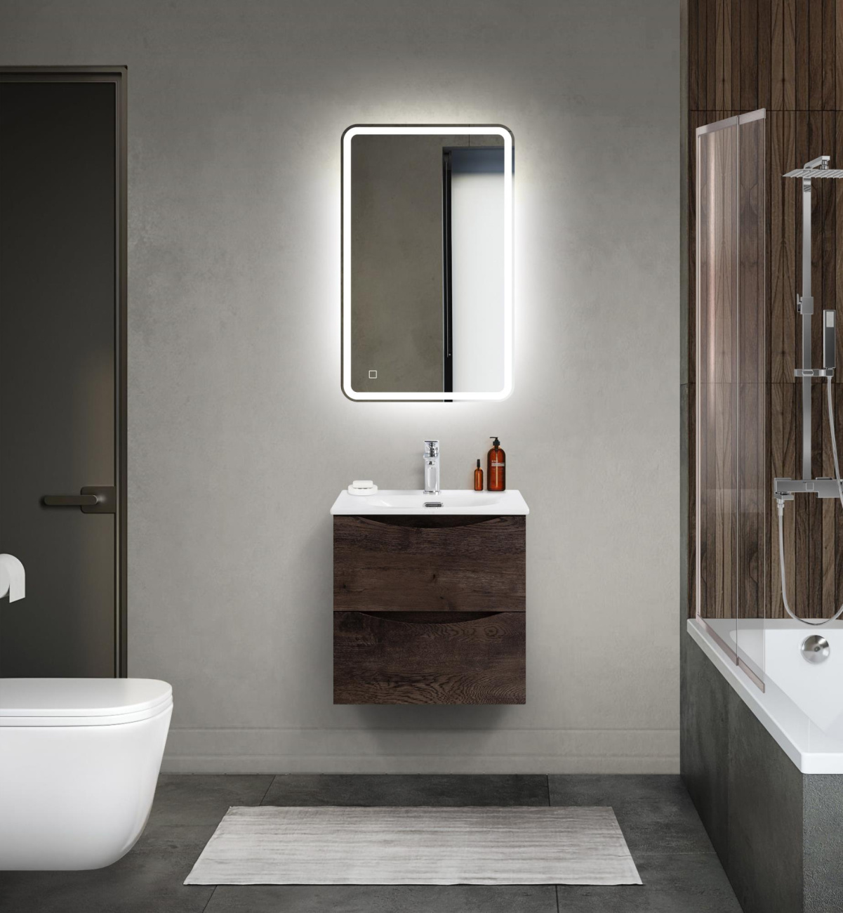Тумба с раковиной подвесная BelBagno MARINO-CER-MINI-500-2C-SO-RNG-P Rovere Nature Grigio, раковина белая BB-8099-3-50
