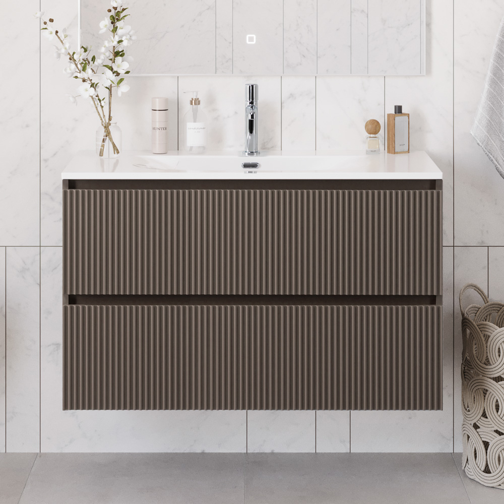 Тумба с раковиной подвесная BelBagno UNO-1000-2C-SO-СO Бежевый матовый, раковина белая BB-8099-100