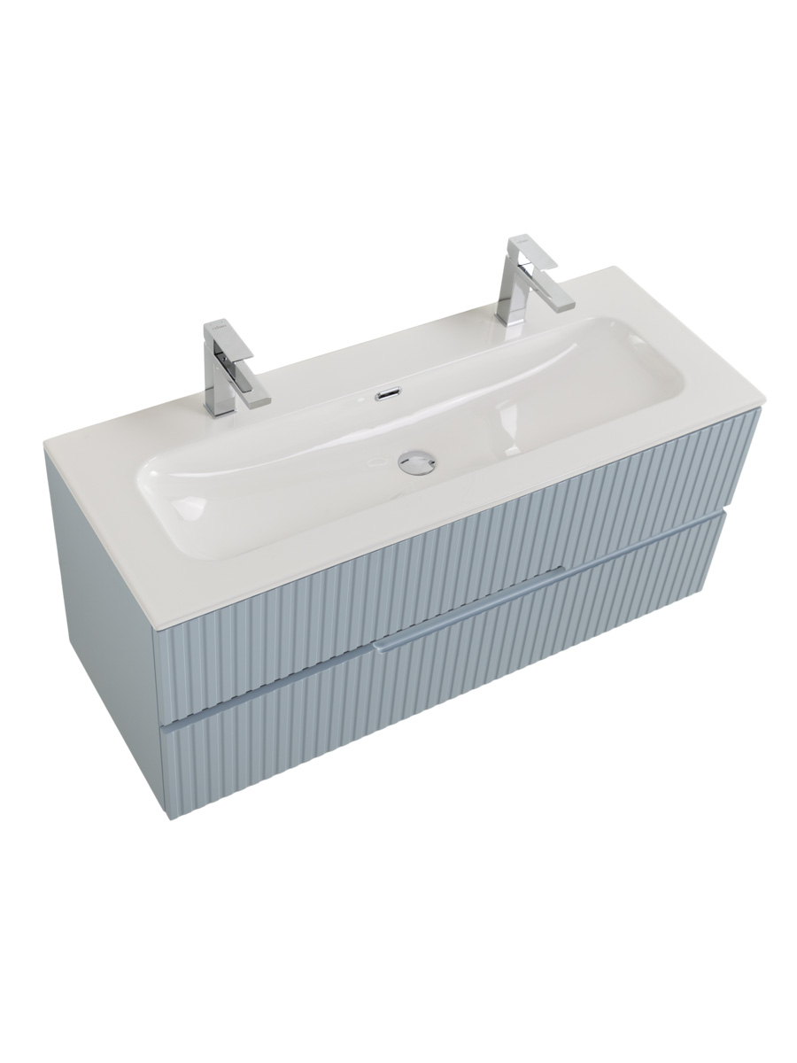 Тумба подвесная CEZARES DUET-N-1200-2C-SO-APR-P с раковиной CZR-8073-120-1-2 с двумя отверстиями для смесителей, голубой жемчужный