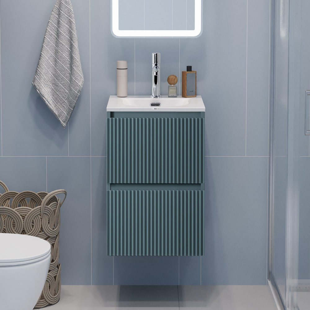 купить Тумба с раковиной подвесная BelBagno UNO-MINI-400-2C-SO-AO Голубой матовый, раковина белая BB-8099-3-40 