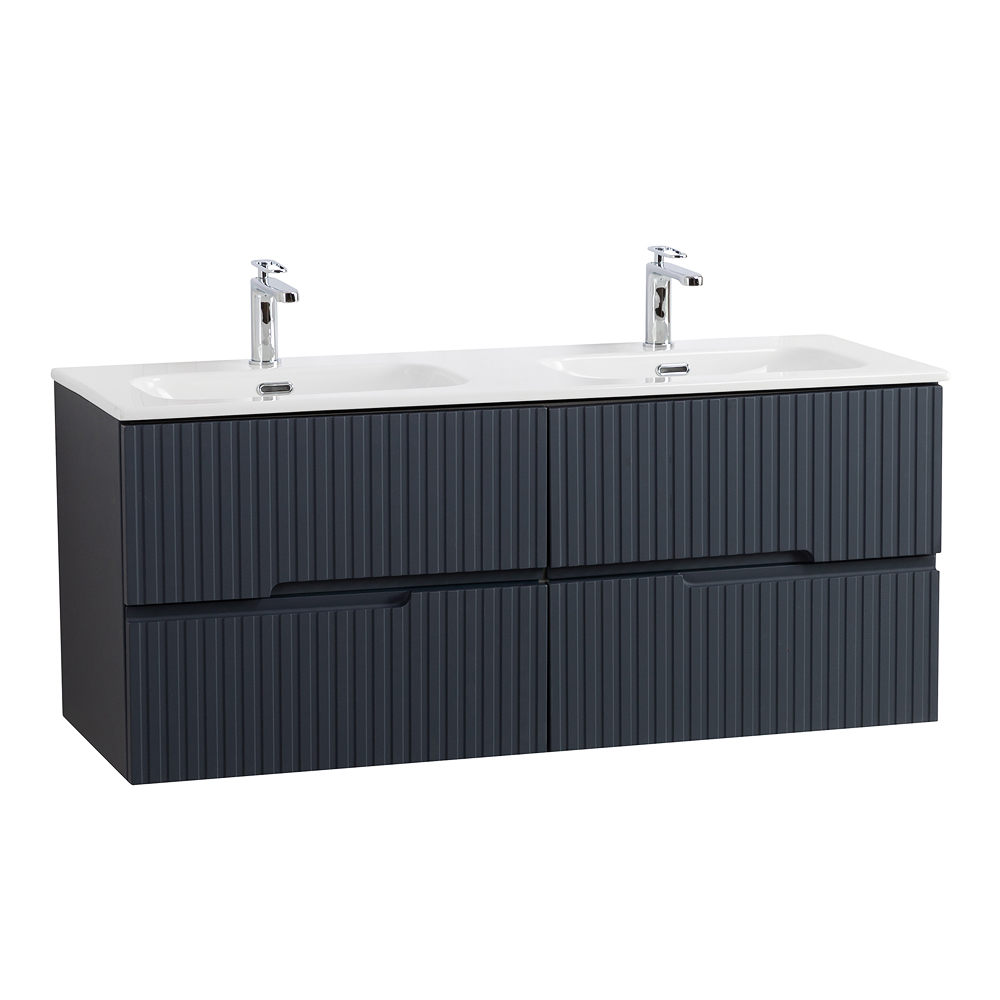 Тумба подвесная CEZARES DUET-N-1200-4C-SO-2-GR-P с раковиной CZR-8073-120-2 с двумя чашами, графит