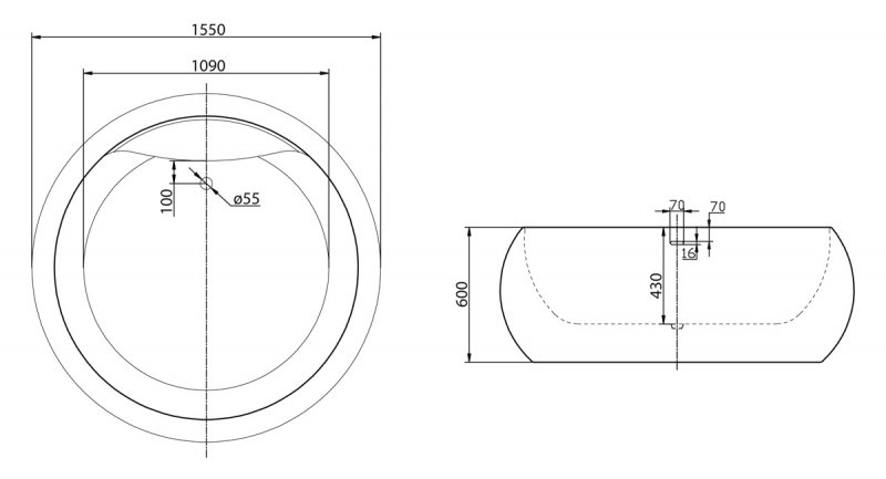 Ванна отдельностоящая BelBagno BB30-1550