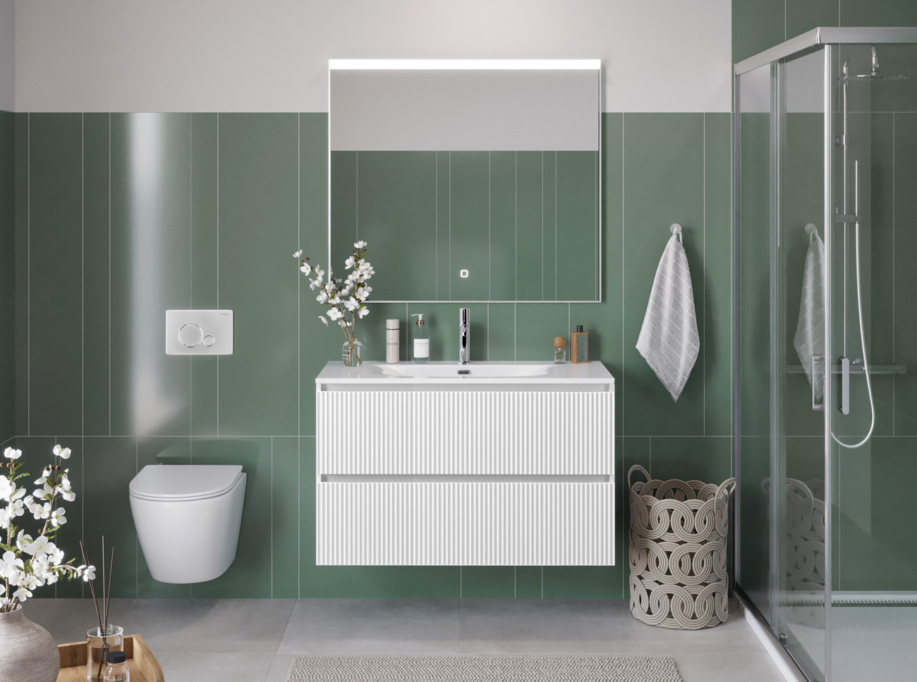 Тумба с раковиной подвесная BelBagno UNO-MINI-1000-2C-SO-BO Bianco Opaco, раковина белая BB-8099-3-100