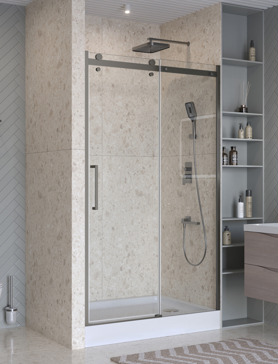 Душевая дверь шириной 121см BelBagno MARINO-2-BF-1-120-C-GM профиль оружейная сталь, стекло прозрачное