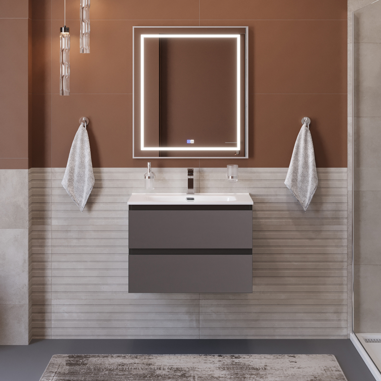 Тумба с раковиной подвесная BelBagno KRAFT-700-2C-SO-GSO Темно-Серый матовый, раковина белая BB700ETL