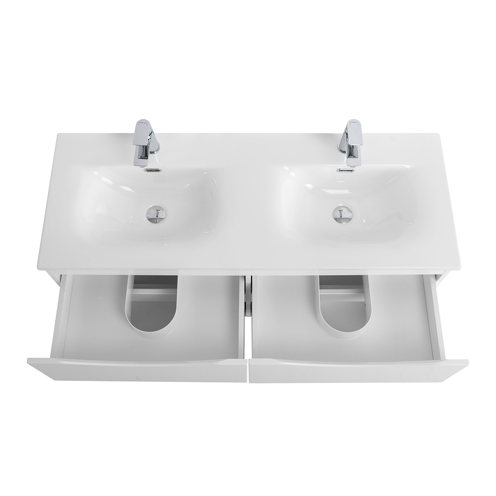 Тумба с раковиной подвесная BelBagno MARINO-CER-N-1200-4C-SO-BL-P Bianco Lucido, раковина белая BB-8099-120-2 с 2-я чашами