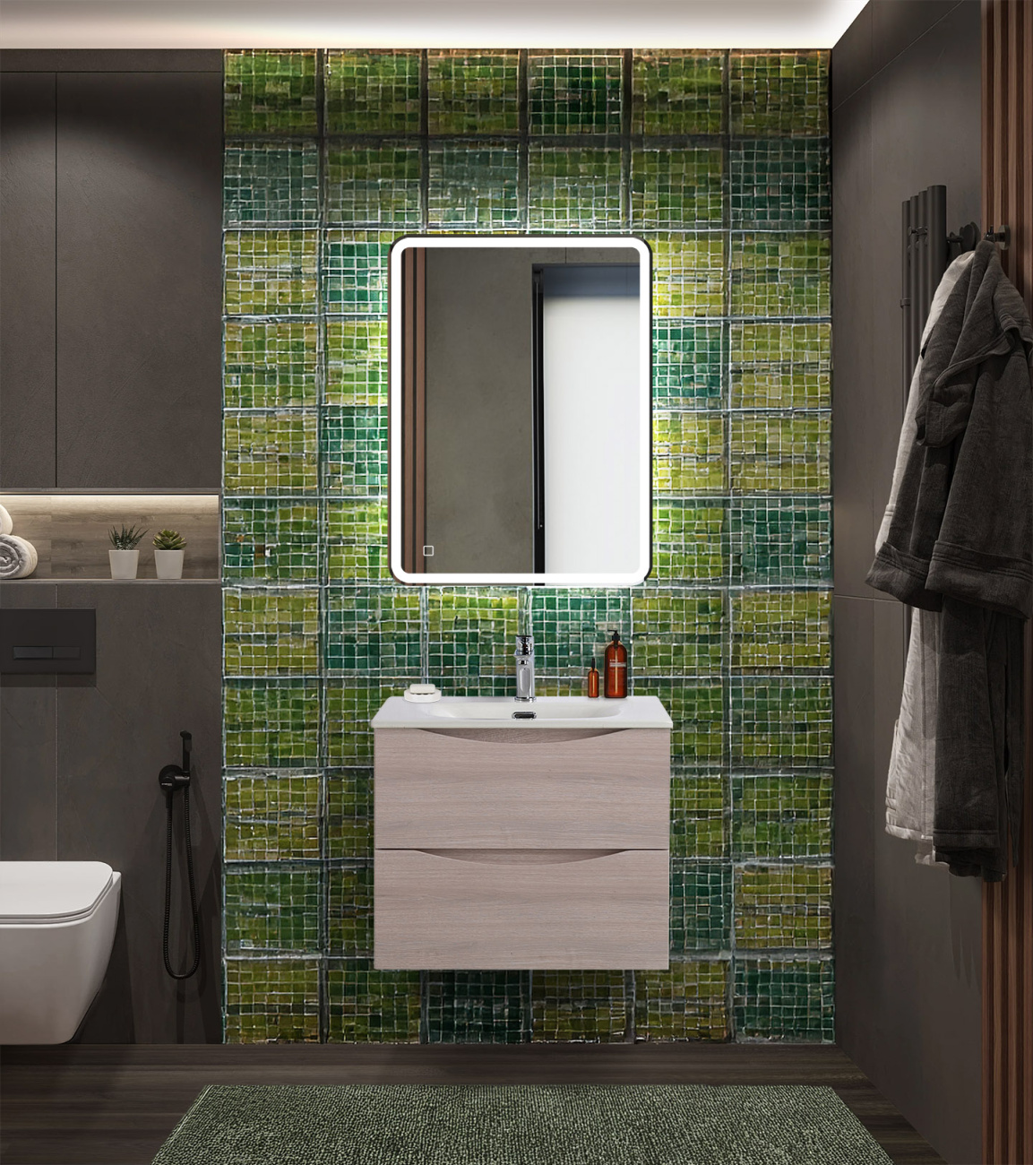 Тумба с раковиной подвесная BelBagno MARINO-CER-N-600-2C-SO-RG-P Rovere Grigio, раковина белая BB-8099-60
