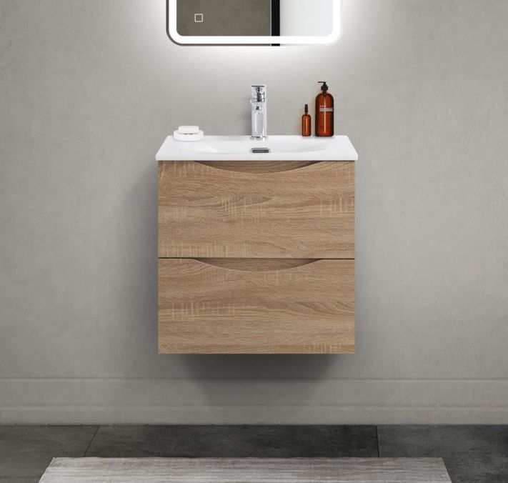 Тумба с раковиной подвесная BelBagno MARINO-CER-MINI-500-2C-SO-WO-P Rovere Bianco, раковина белая BB-8099-3-50