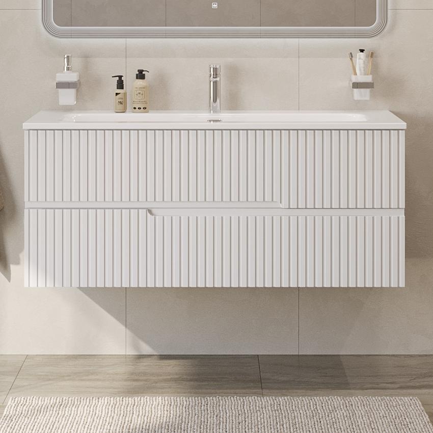Тумба подвесная CEZARES DUET-N-1200-2C-SO-BO с раковиной CZR-8073-120, белый матовый