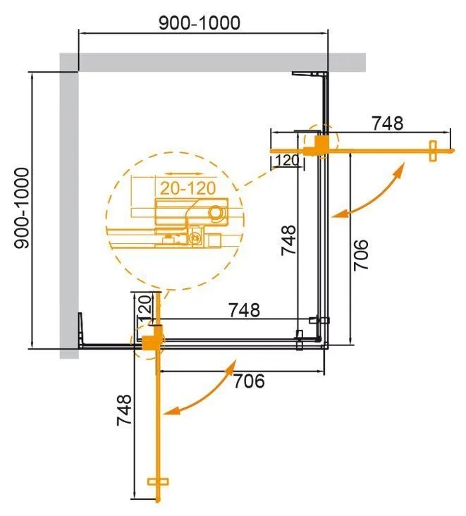 Душевой уголок Cezares SLIDER-A-2-90/100-C-Cr