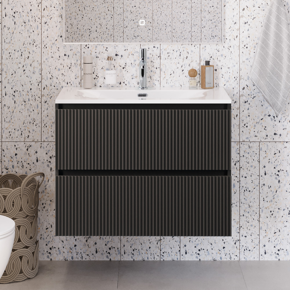 Тумба с раковиной подвесная BelBagno UNO-MINI-800-2C-SO-GSO Темно-Серый матовый, раковина белая BB-8099-3-80