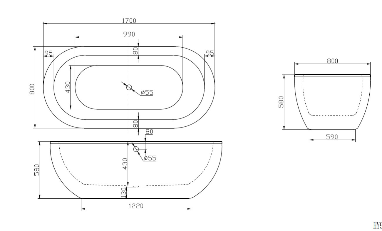 Ванна акриловая отдельностоящая BelBagno BB13-1700