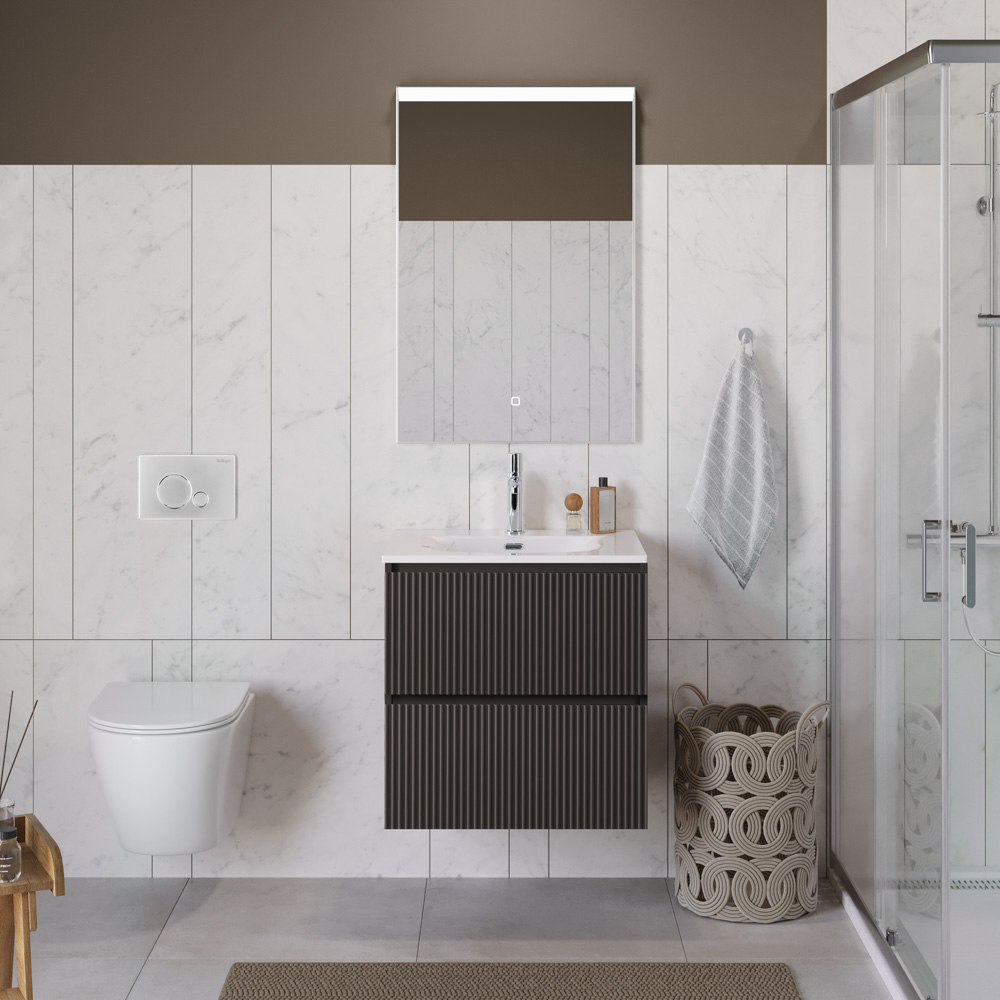 Тумба с раковиной подвесная BelBagno UNO-700-2C-SO-GSO Темно-Серый матовый, раковина белая BB-8099-70