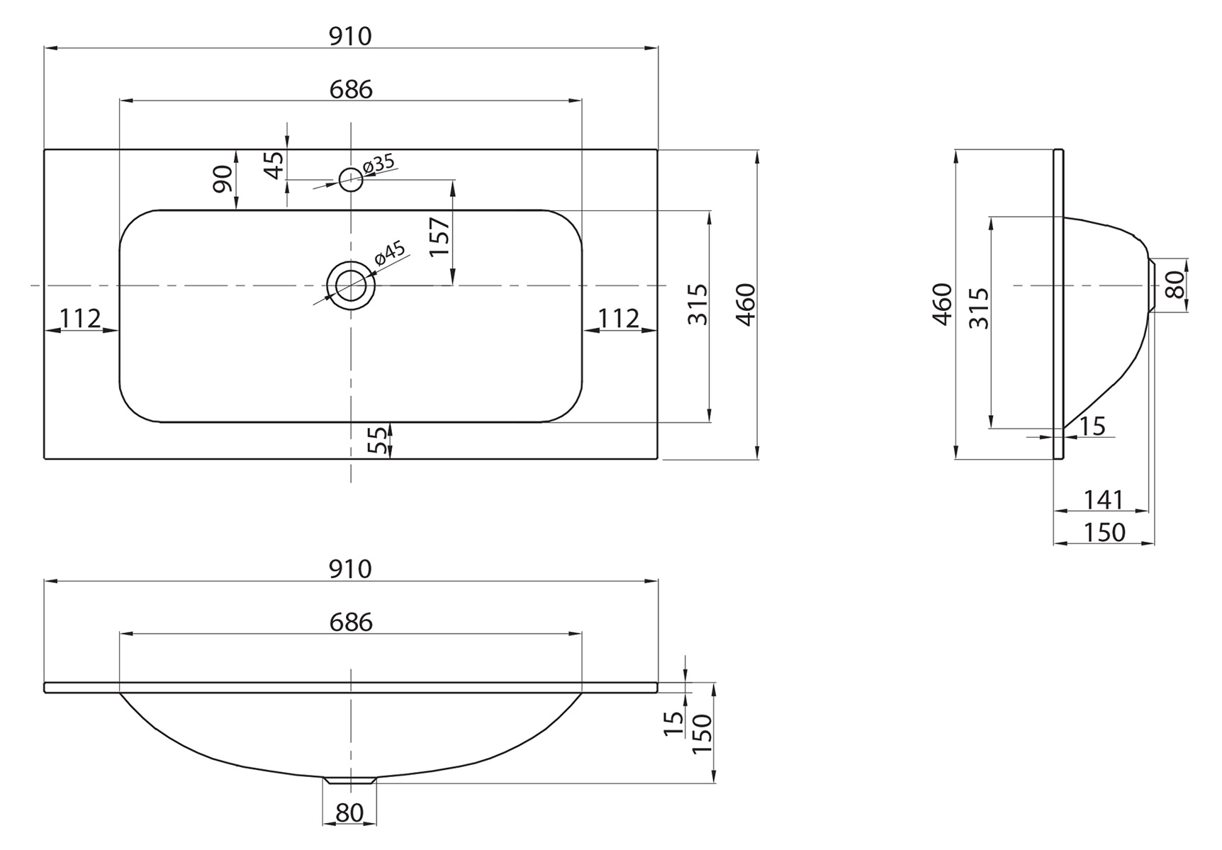 Стеклянная раковина BB910/465-LV-VTR-BL глянцевая 