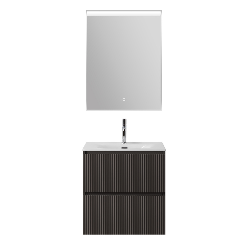 Тумба с раковиной подвесная BelBagno UNO-MINI-600-2C-SO-GSO Темно-Серый матовый, раковина белая BB-8099-3-60