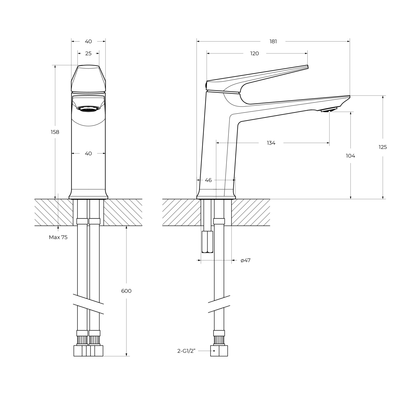 Cмеситель для раковины Cezares LINER-LS-GM-W0 без донного клапана