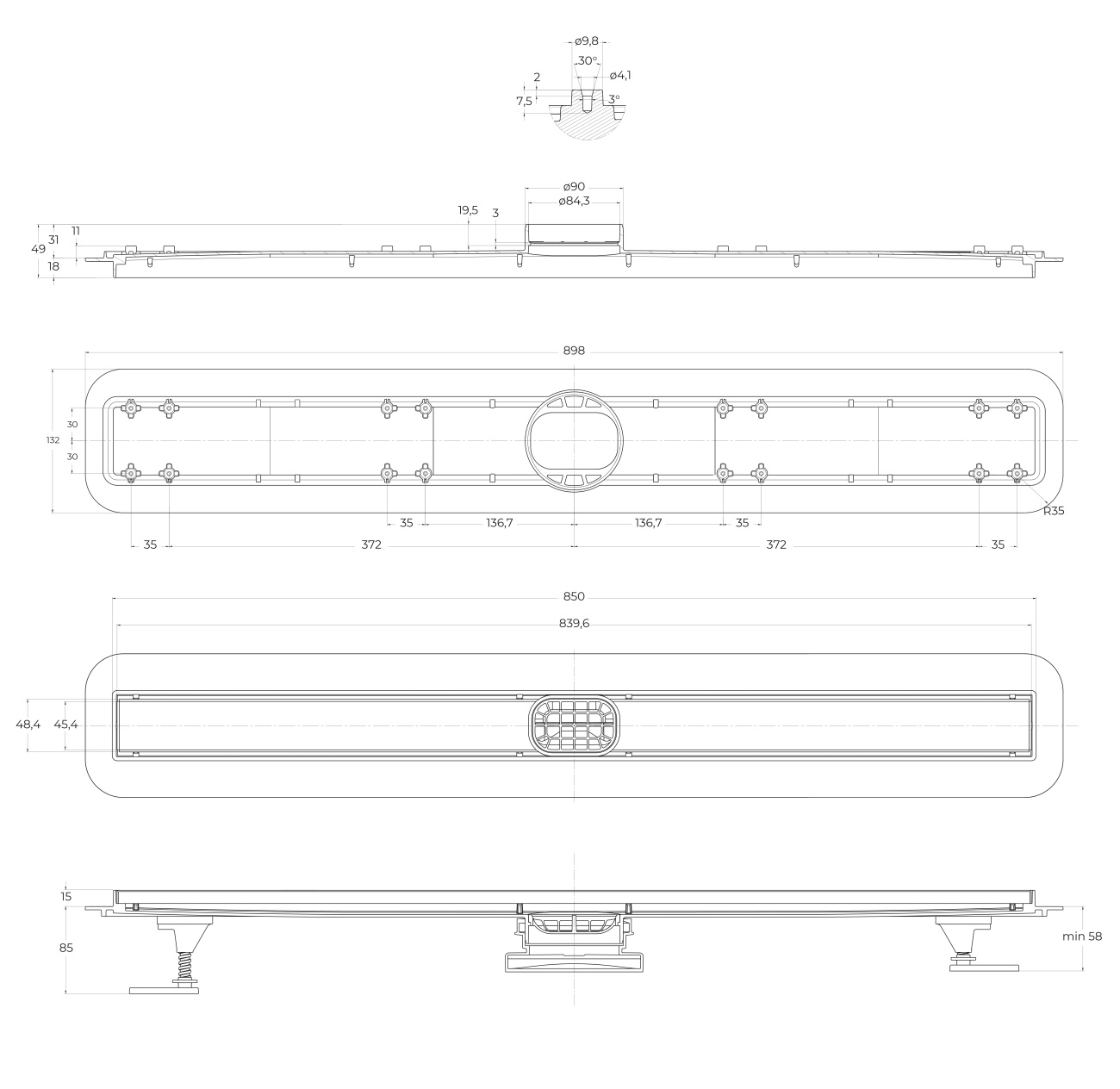 Душевой линейный трап 90 см BelBagno BB-LD-LUCE-90-BIANCO лоток белый матовый