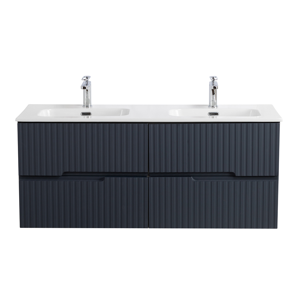 Тумба подвесная CEZARES DUET-N-1200-4C-SO-2-GR-P с раковиной CZR-8073-120-2 с двумя чашами, графит