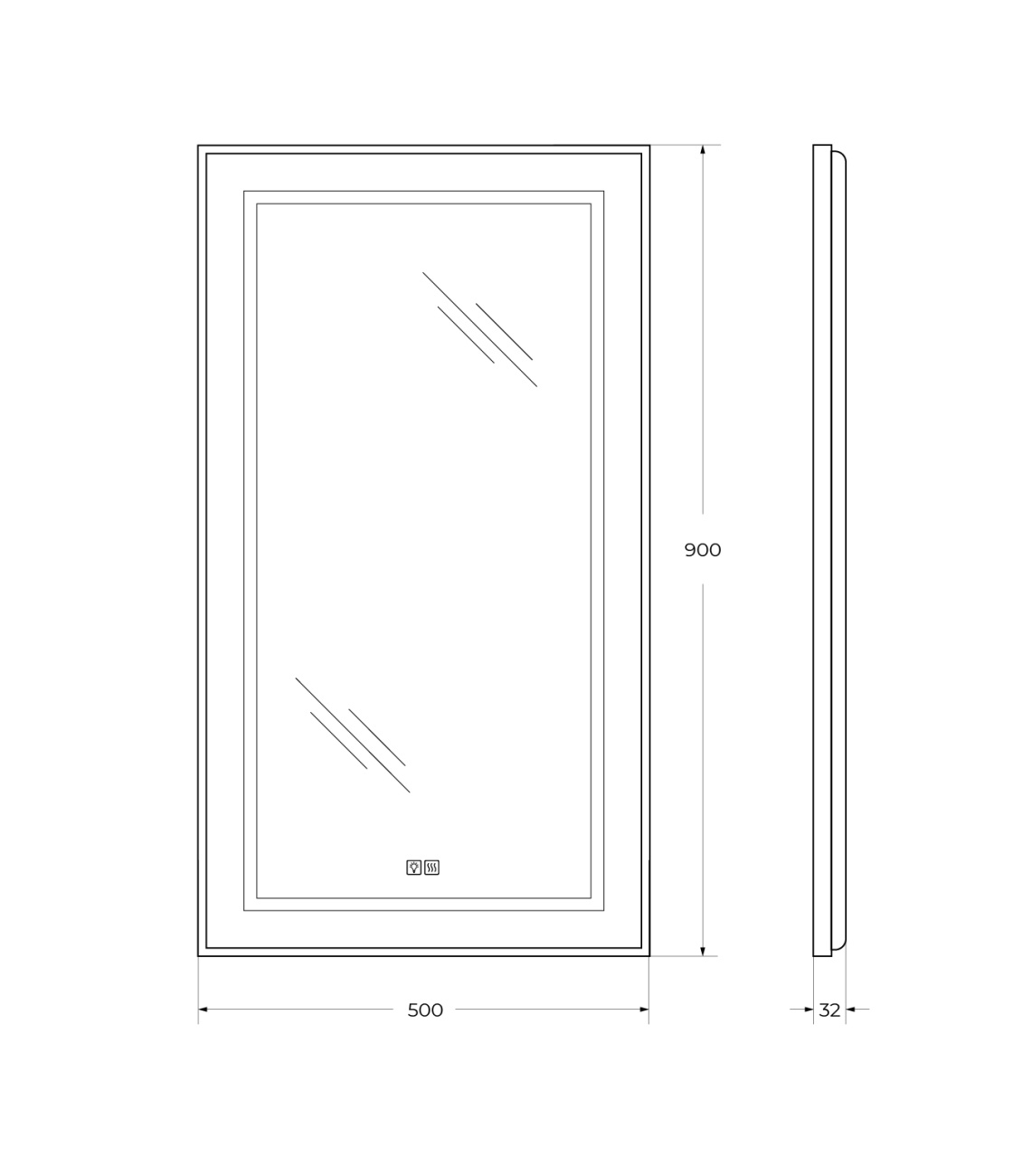 Зеркало BelBagno SPC-KRAFT-500-900-LED-TCH-WARM-NERO