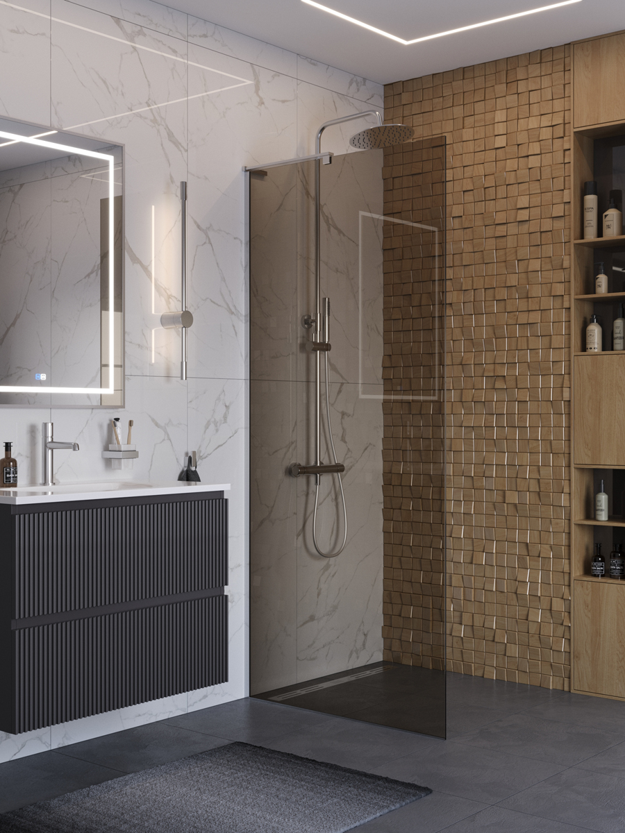 купить Душевая перегородка BelBagno UNO-L-1-TB-90-BR-Cr профиль хром, стекло бронза 