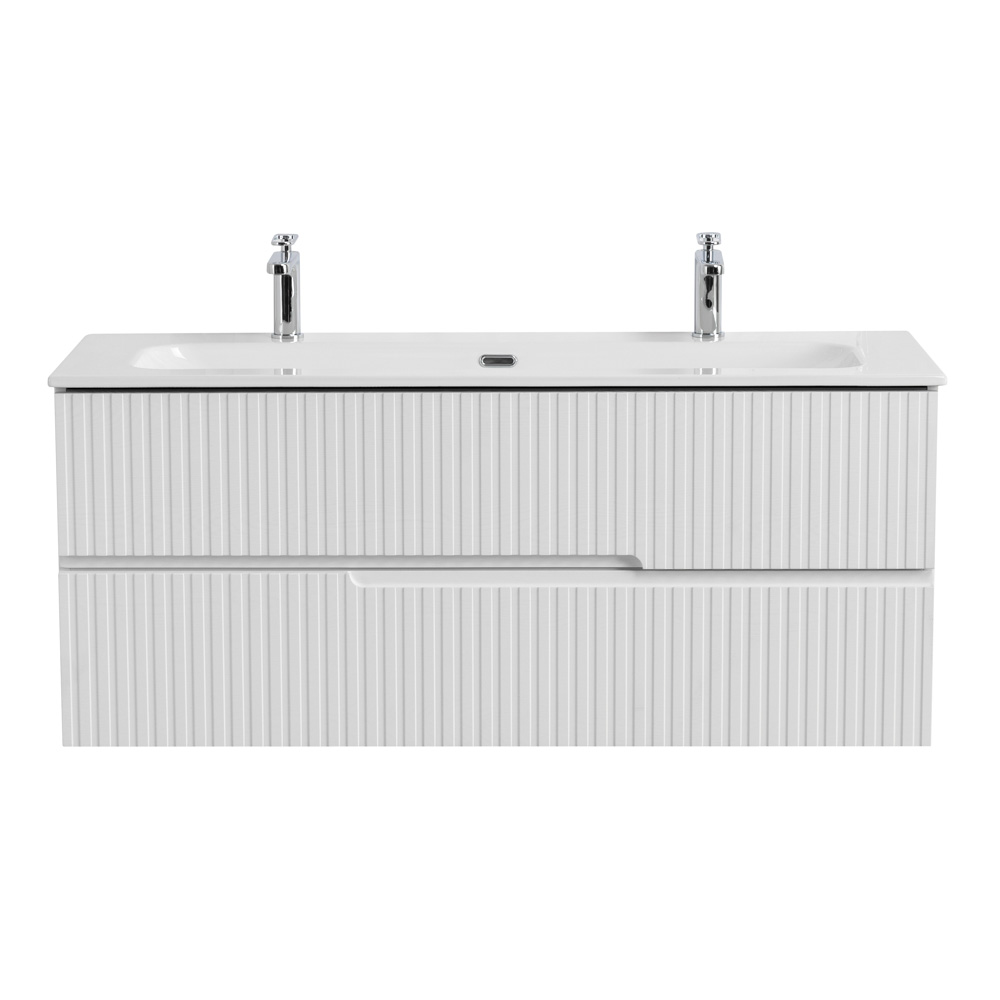Тумба подвесная CEZARES DUET-N-1200-2C-SO-FBS-P с раковиной CZR-8073-120-1-2 с двумя отверстиями для смесителей, ясень белый софт
