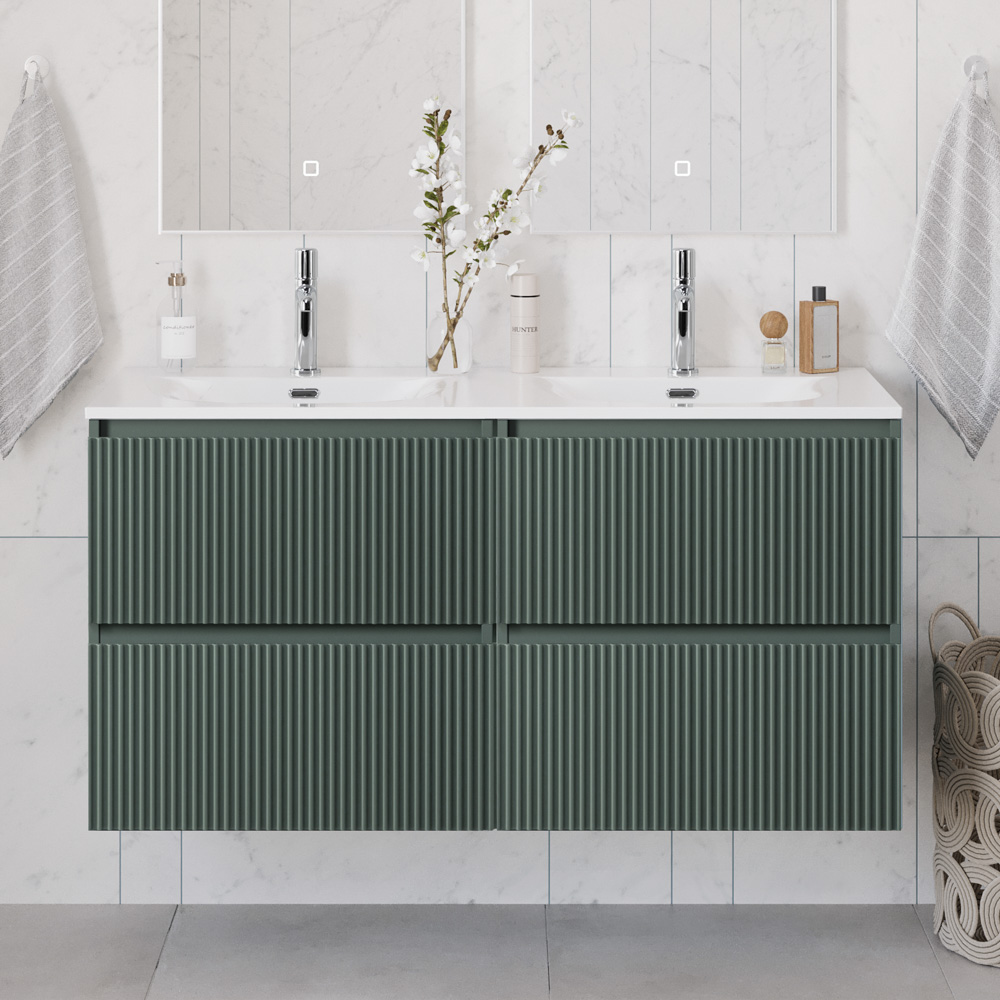 купить Тумба с раковиной подвесная BelBagno UNO-1200-4C-SO-VO Еловый матовый, раковина белая BB-8099-120-2 с 2-я чашами 