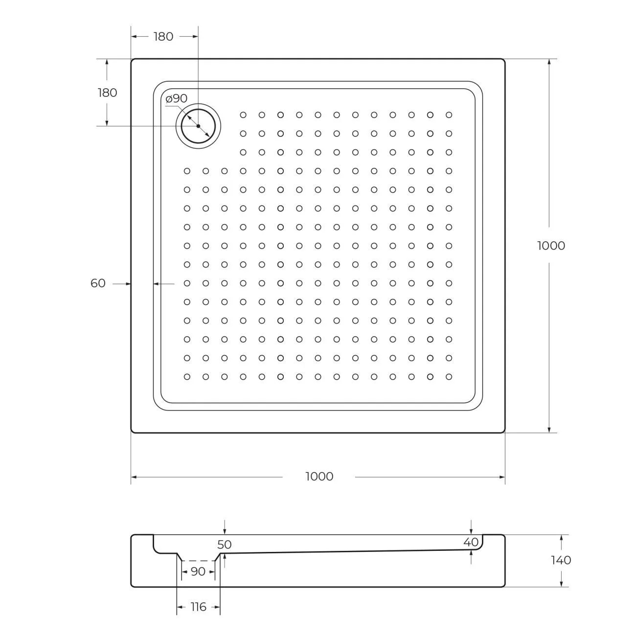 Акриловый поддон 100х100 Cezares TRAY-A-A-100-15-W0 без сифона