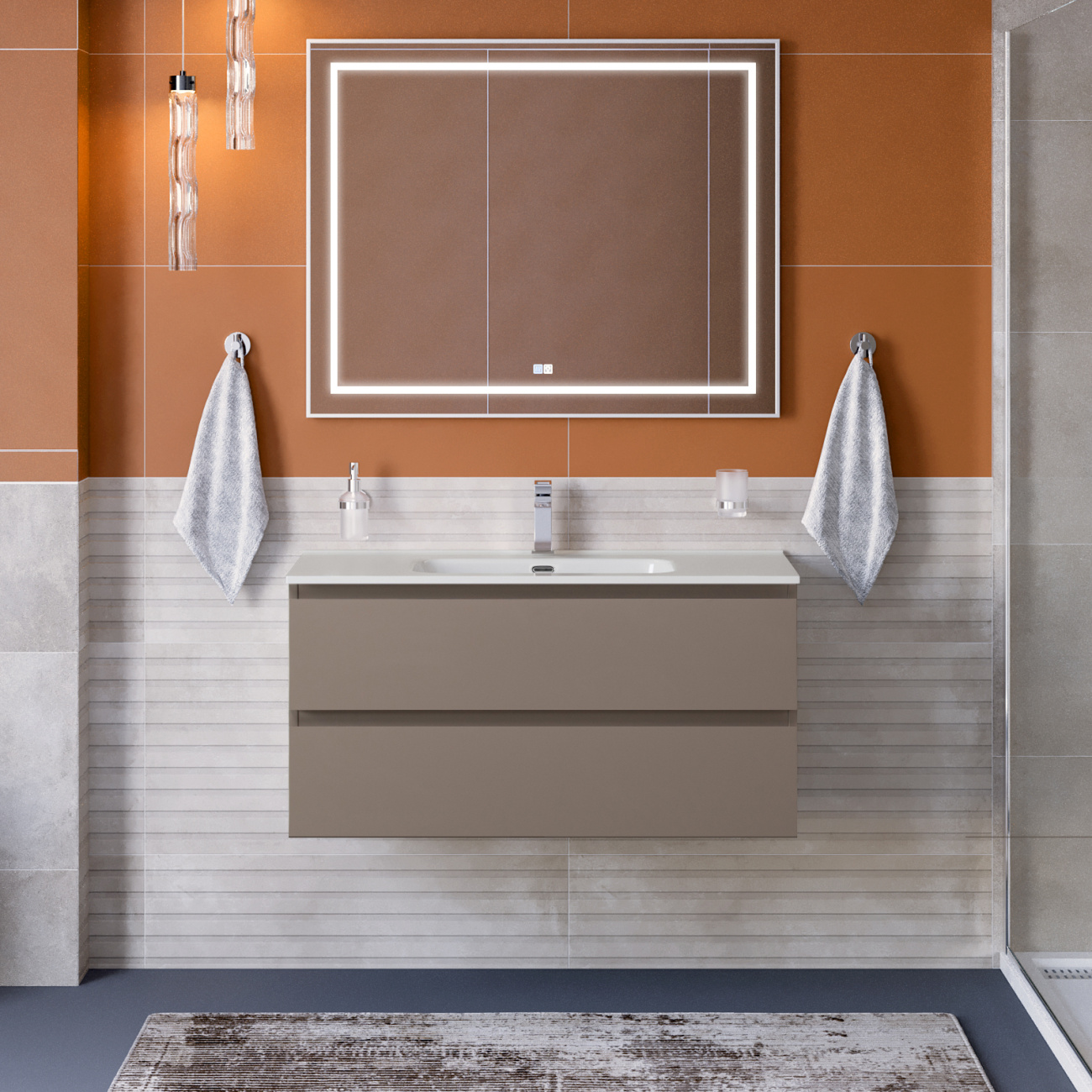 Тумба с раковиной подвесная BelBagno KRAFT-1000-2C-SO-CO Бежевый матовый, раковина белая BB1000ETL
