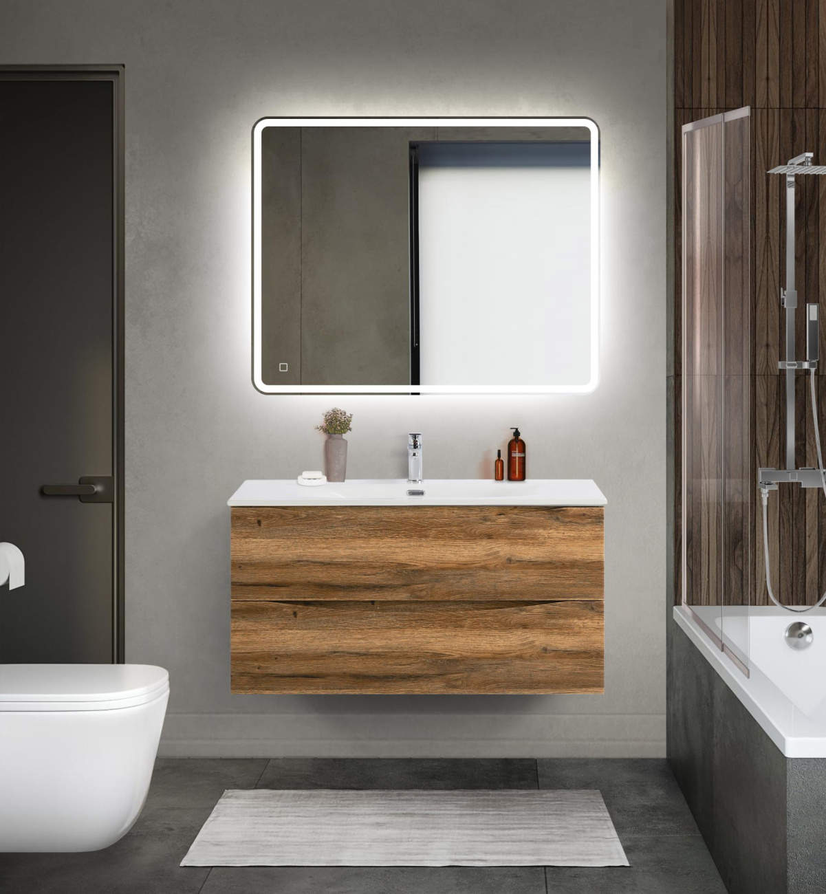 Тумба с раковиной подвесная BelBagno MARINO-CER-MINI-1000-2C-SO-RR-P Rovere Rustico, раковина белая BB-8099-3-100