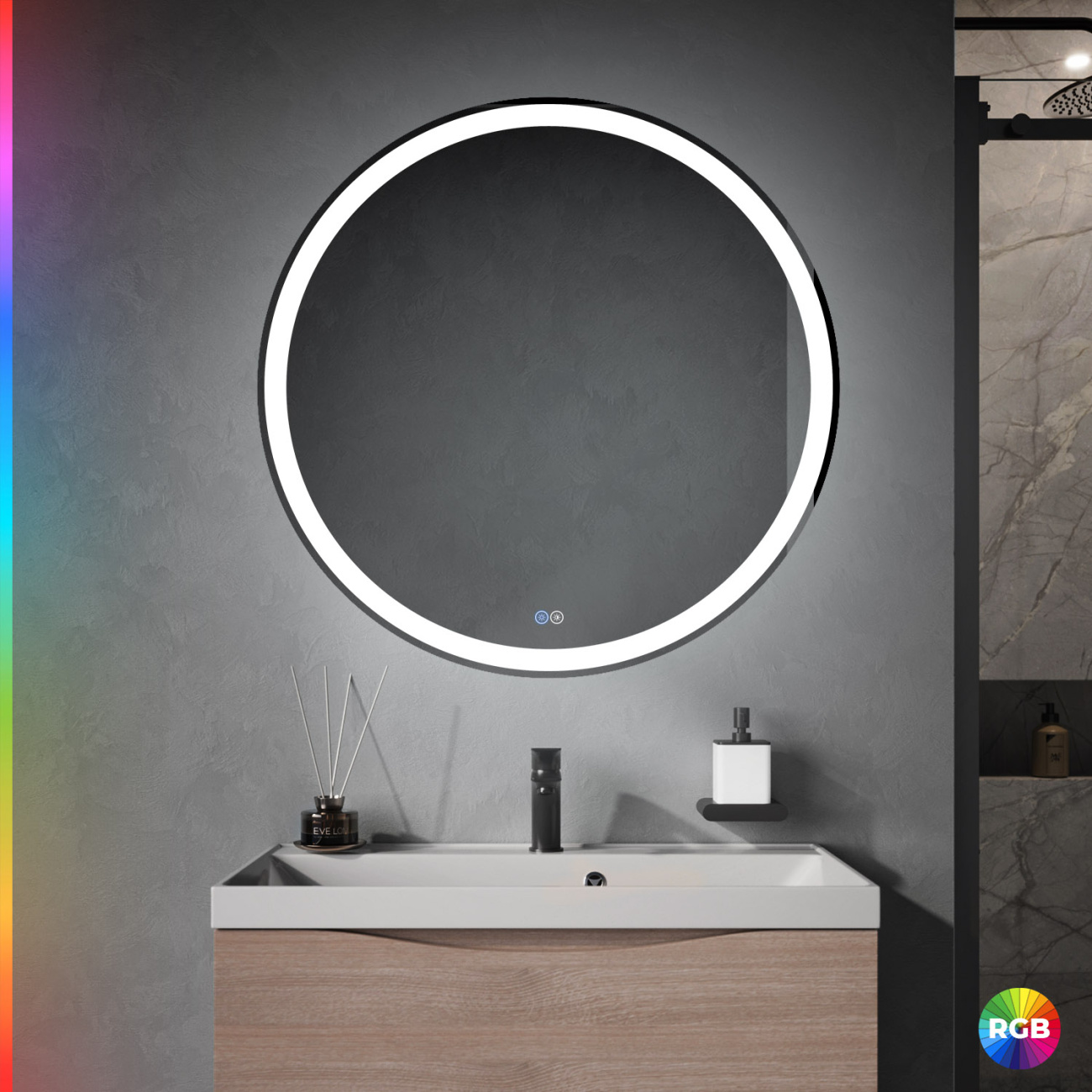 купить Зеркало Cezares CZR-SPC-MC-800-RGB-TCH с LED подсветкой и RGB подсветкой с сенсорным выключателем и диммером 