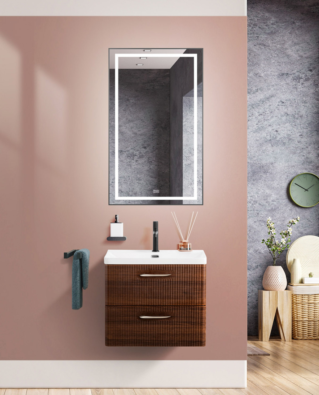 Подвесная тумба с раковиной Belbagno DUE 50 см Noce DUE-500-2C-SO-NOCE-P + BB-8076-3-50