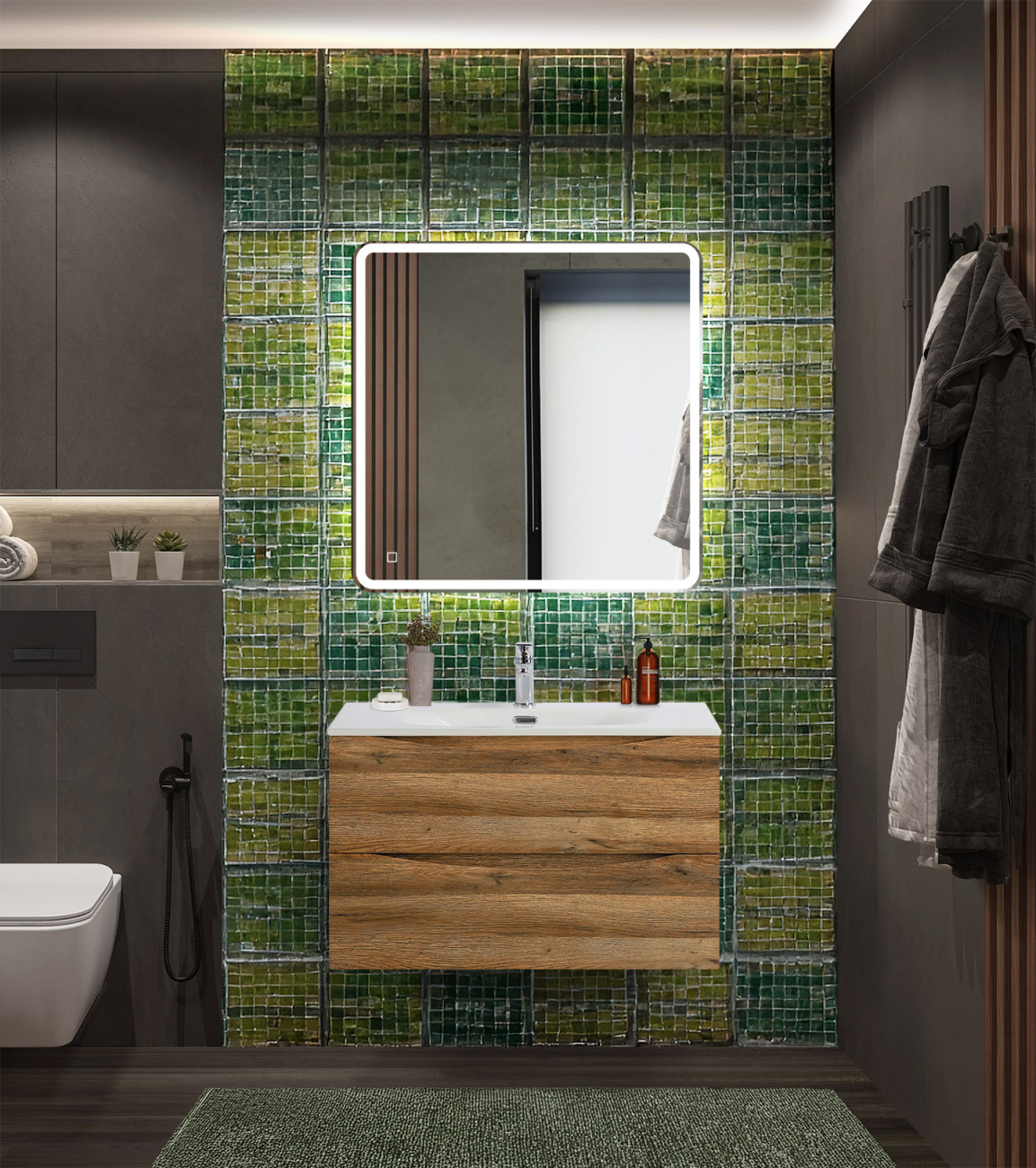 Тумба с раковиной подвесная BelBagno MARINO-CER-N-900-2C-SO-RR-P Rovere Rustico, раковина белая BB-8099-90