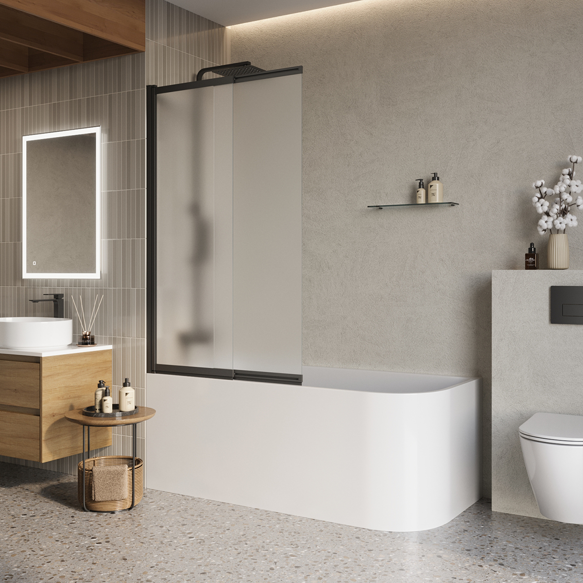 Шторка на ванну BelBagno LUCE-VF-11-90/145-P-NERO