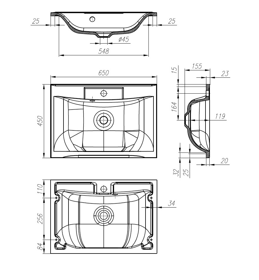 Раковина из литьевого мрамора BelBagno BB650/450-LV-MR-PR