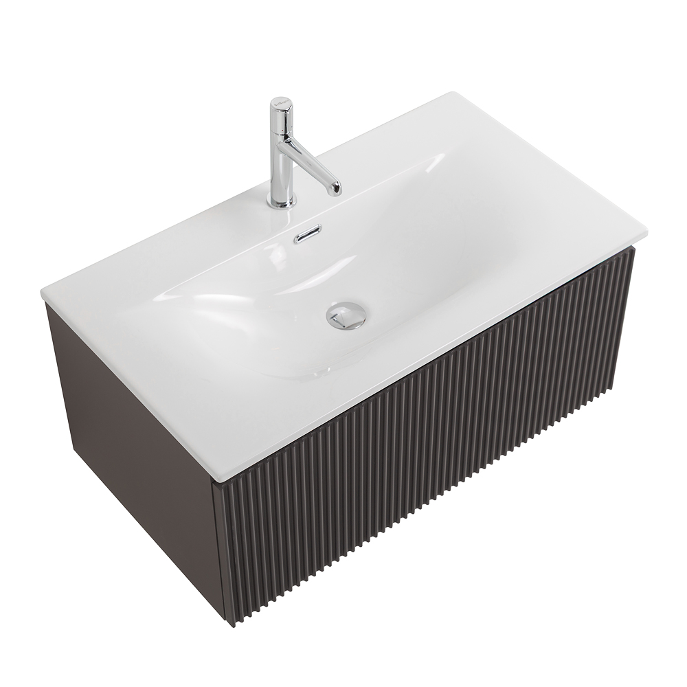 Тумба с раковиной подвесная BelBagno UNO-800-1C-SO-GSO Темно-Серый матовый, раковина белая BB-8099-80