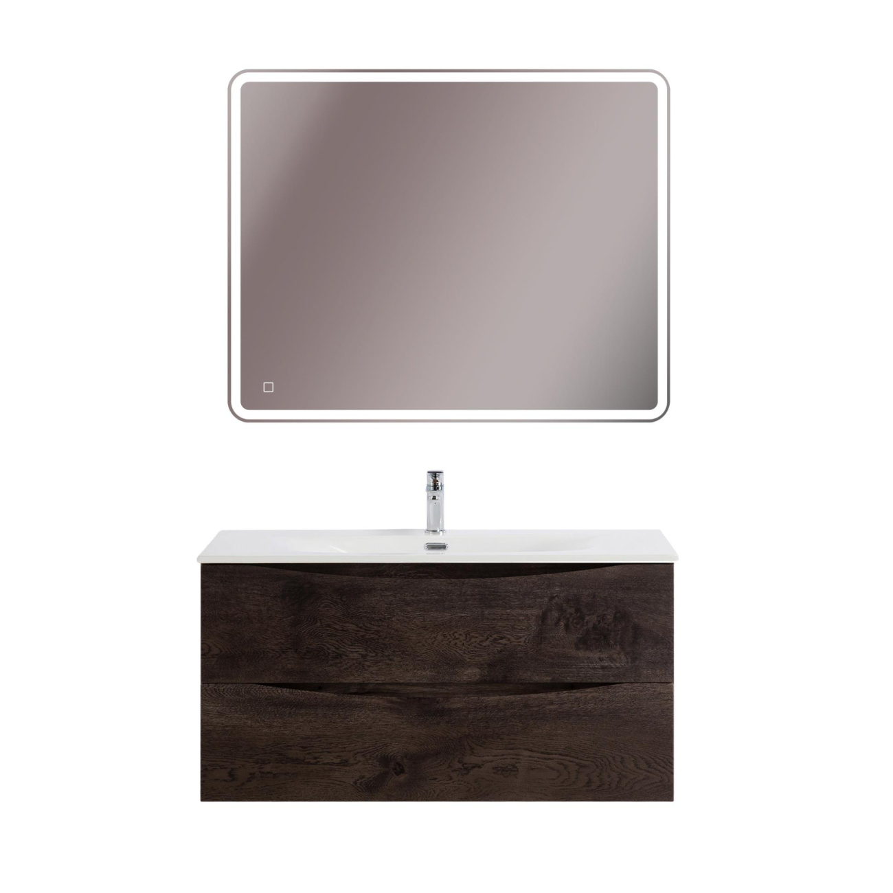 Тумба с раковиной подвесная BelBagno MARINO-CER-MINI-1000-2C-SO-RNG-P Rovere Nature Grigio, раковина белая BB-8099-3-100