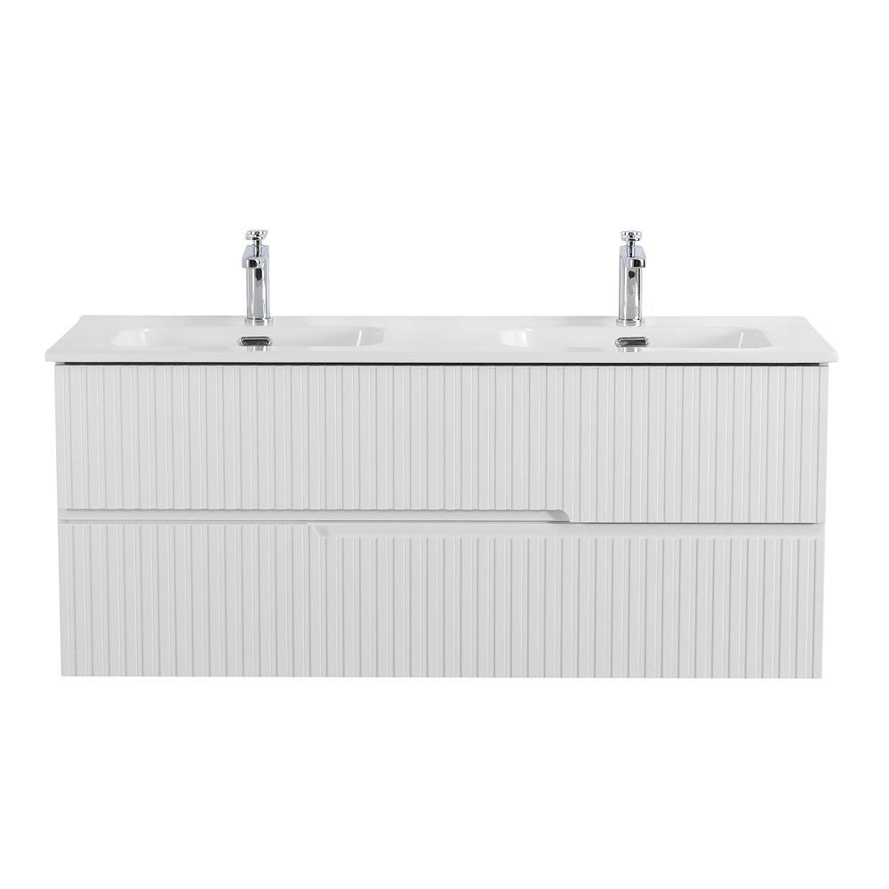 Тумба подвесная CEZARES DUET-N-1200-2C-SO-2-BL с раковиной CZR-8095-120-2 с двумя чашами, белый глянец