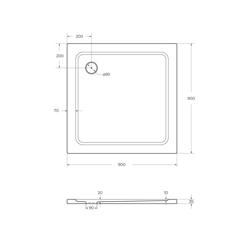 Поддон из SMC (стекловолокно) 90х90 Cezares TRAY-M-A-90-35-W без сифона