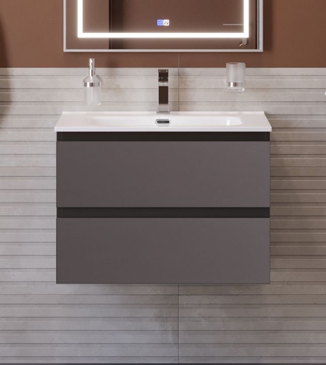 купить Тумба с раковиной подвесная BelBagno KRAFT-700-2C-SO-GSO Темно-Серый матовый, раковина белая BB700ETL 