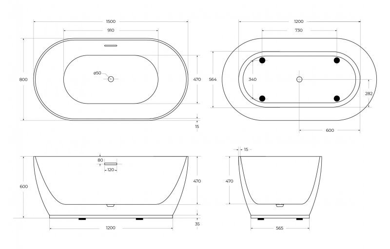 Ванна акриловая отдельностоящая BelBagno BB413-1500-800