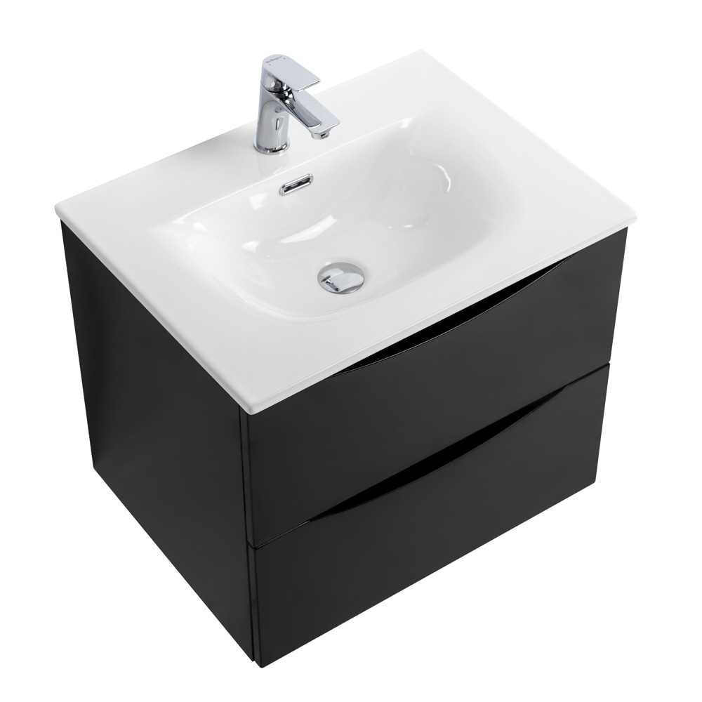 Тумба с раковиной подвесная BelBagno MARINO-CER-MINI-700-2C-SO-NL-P Nero Lucido, раковина белая BB-8099-3-70