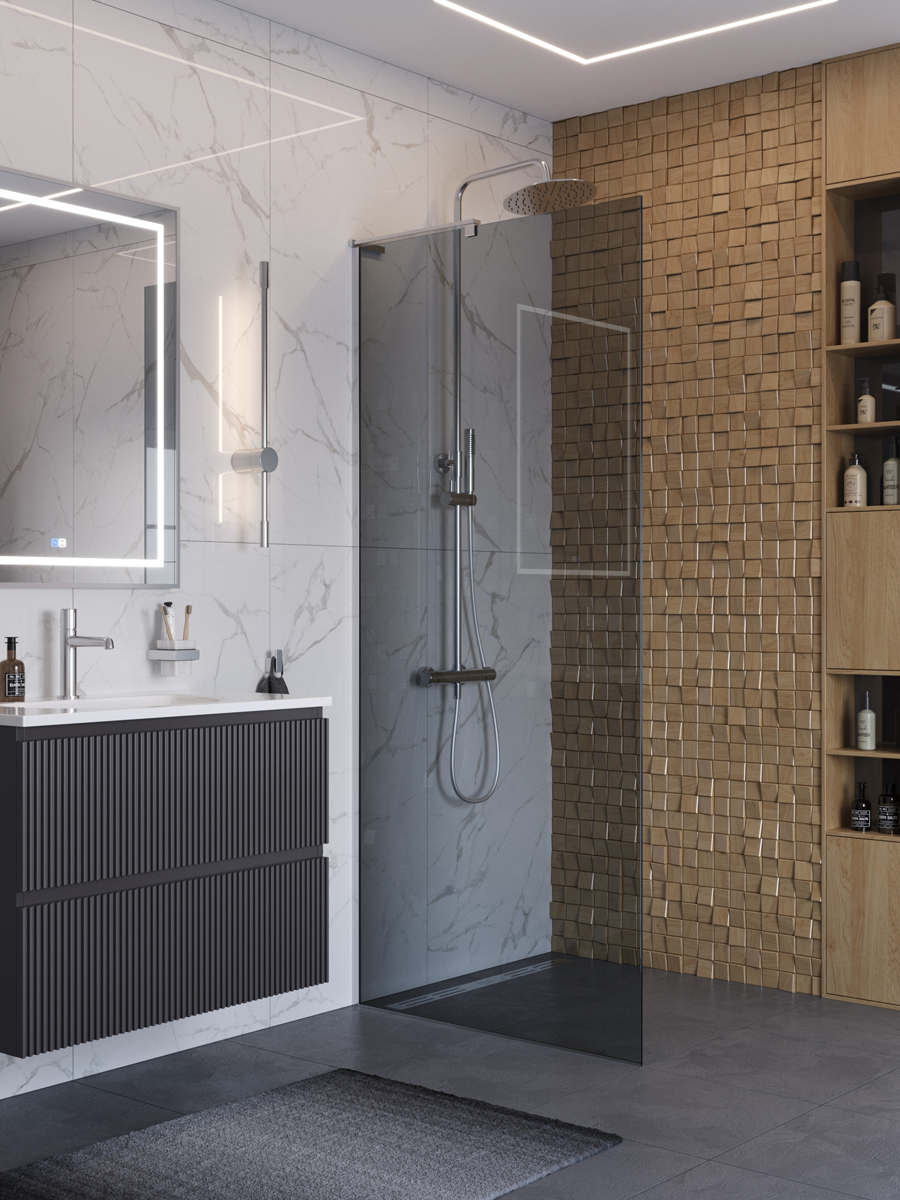 купить Душевая перегородка BelBagno UNO-L-1-TB-90-GR-Cr профиль хром, стекло серое 