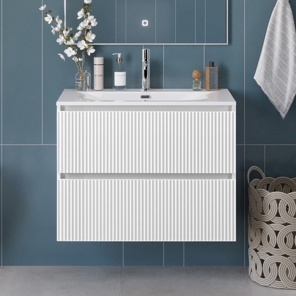 Тумба с раковиной подвесная BelBagno UNO-800-2C-SO-BO Bianco Opaco, раковина белая BB-8099-80