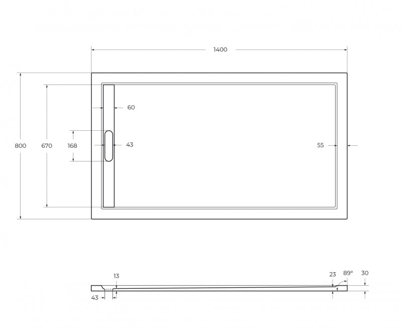 Поддон из искусственного мрамора 140х80 Cezares TRAY-AS-AH-140/80-30-W без сифона