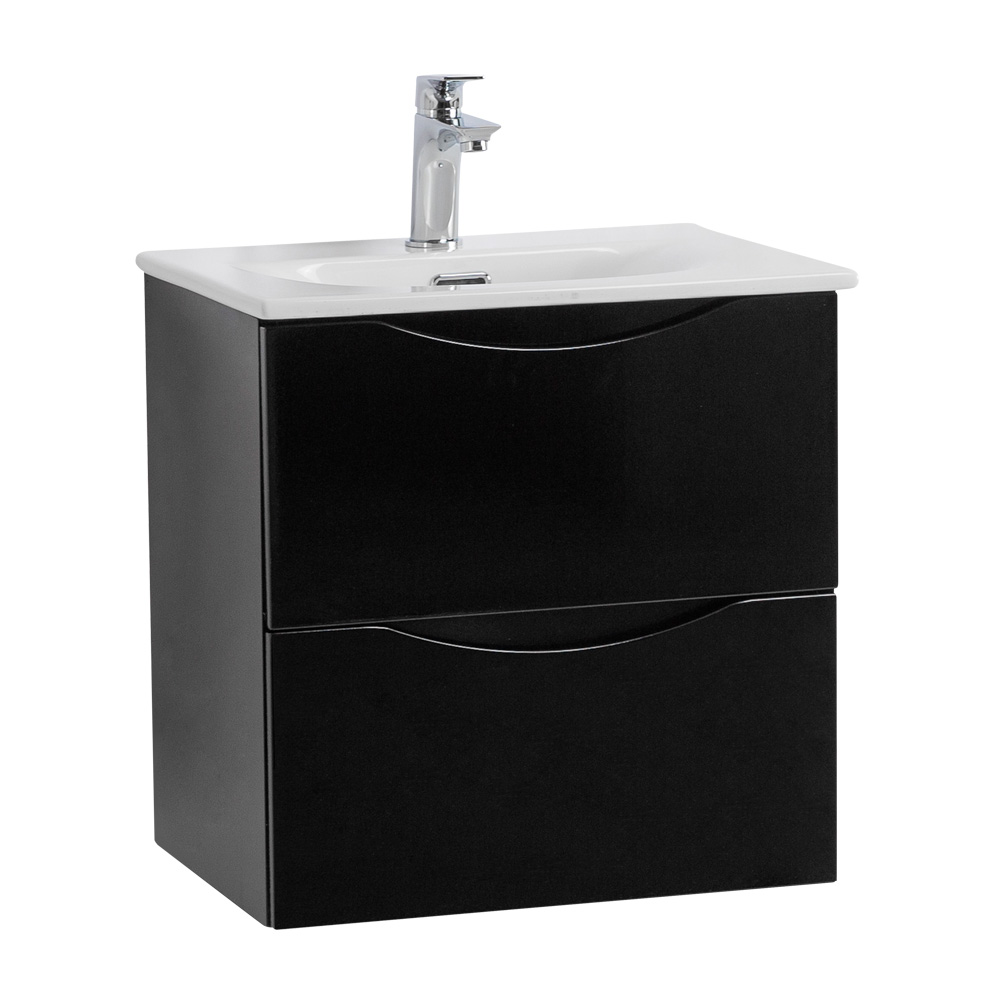 Тумба с раковиной подвесная BelBagno MARINO-CER-MINI-500-2C-SO-NL-P Nero Lucido, раковина белая BB-8099-3-50