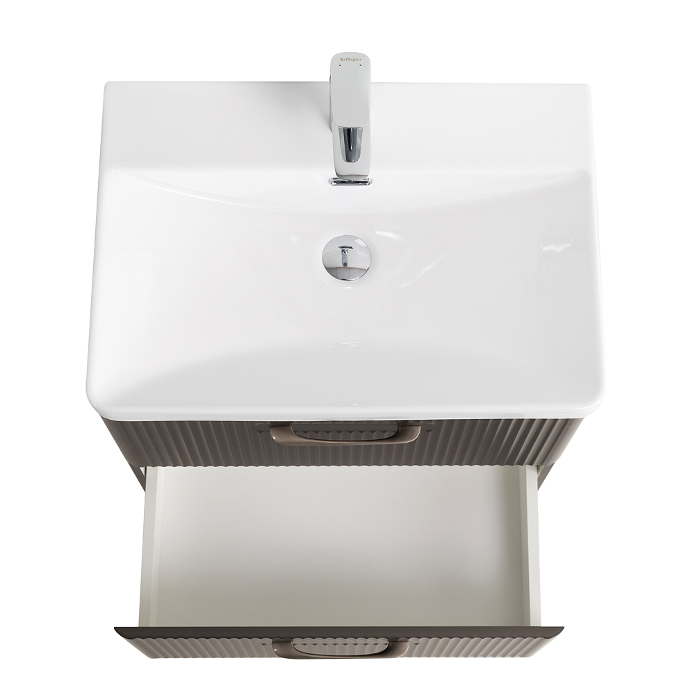 Подвесная тумба с раковиной Belbagno DUE 60 см Оружейная сталь DUE-600-2C-SO-GM-P + BB-8076-3-60