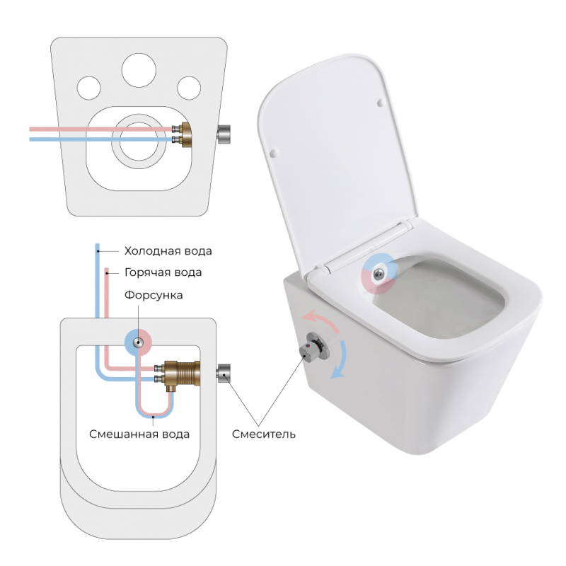 Унитаз подвесной безободковый с сиденьем и функцией биде BelBagno DUE BB3103CHR-BS/SC
