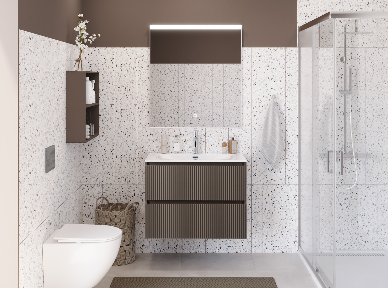 Тумба с раковиной подвесная BelBagno UNO-MINI-700-2C-SO-СO Бежевый матовый, раковина белая BB-8099-3-70