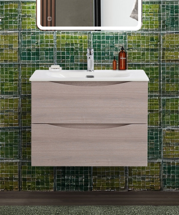 Тумба с раковиной подвесная BelBagno MARINO-CER-N-700-2C-SO-RG-P Rovere Grigio, раковина белая BB-8099-70