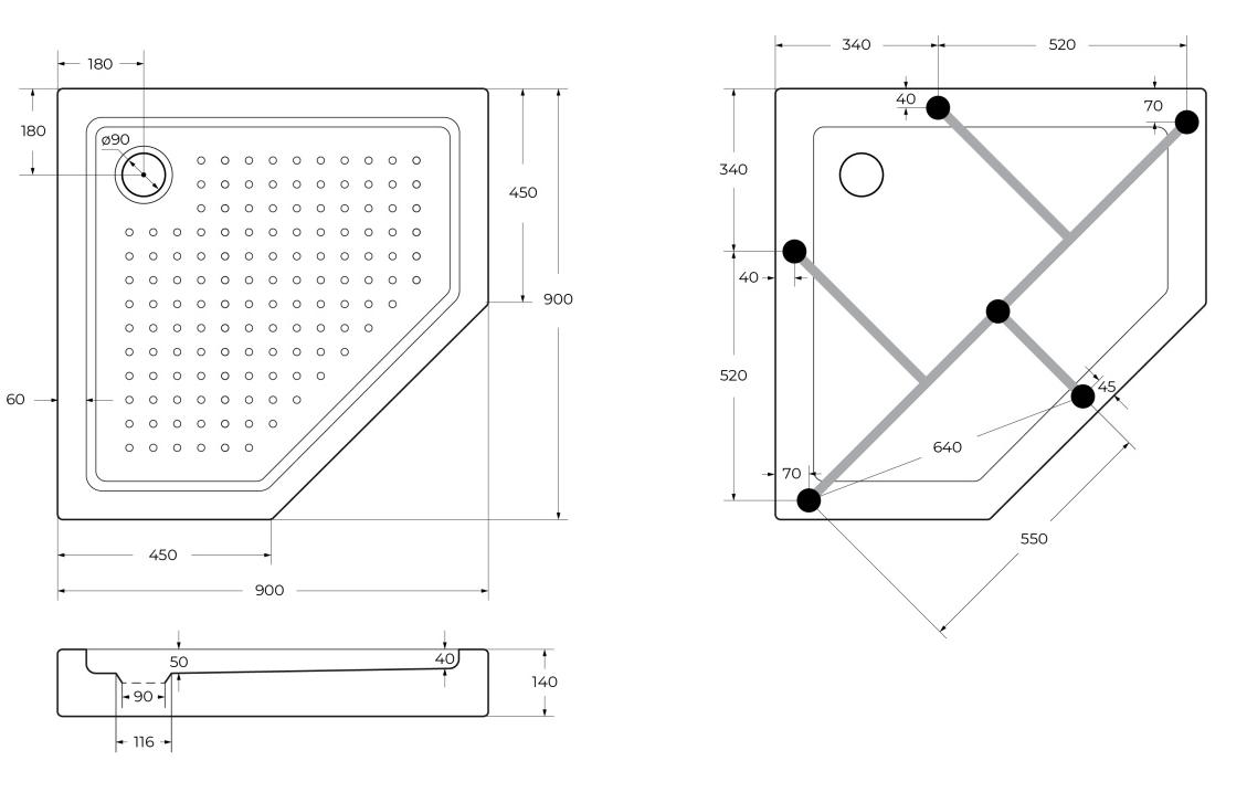 Поддон акриловый 90х90 Cezares TRAY-A-P-90-15-W0 без сифона